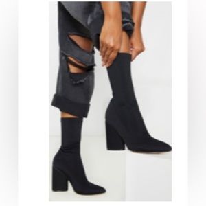 Black chunky block heel sock booties